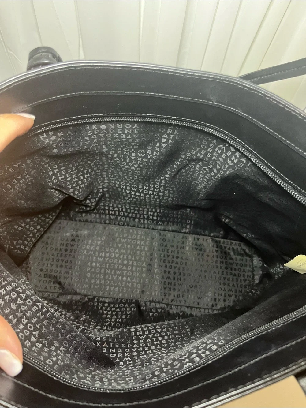 kate spade Black Leather Tote with Bow Charm